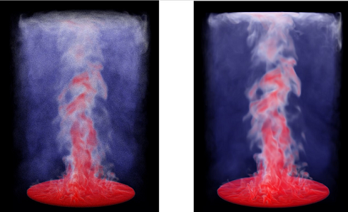 Visualization results of heat flow analysis.（Left：In-Situ PBVR、Right：ParaView）In-Situ PBVR gave equivalent results to the conventional visualization app.